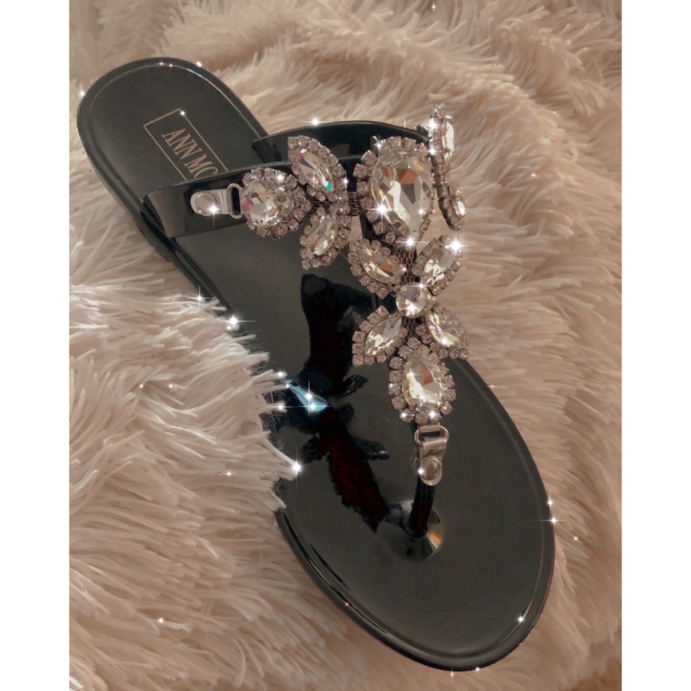 Bling Crystal Gem Embellished Flat Thong Sandals